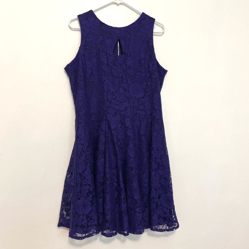 DANNY & NICOLE Sleeveless Lace Fit & Flare Dress Dark Purple Party Wedding Work - Picture 2 of 15